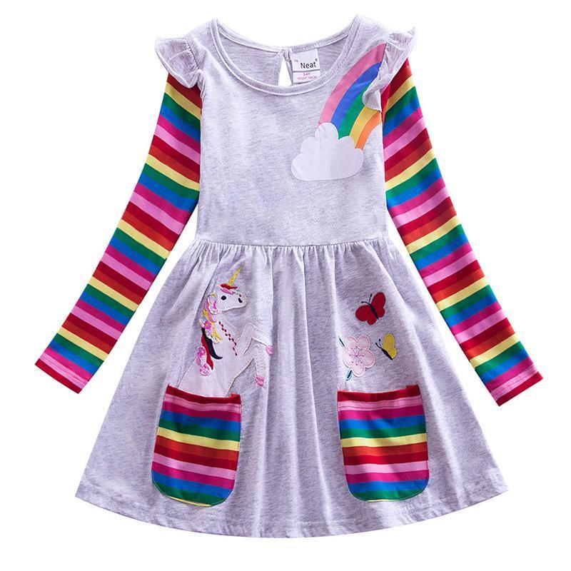 Frendorf | Mädchen Einhorn-Regenbogen-Streifen Kleid