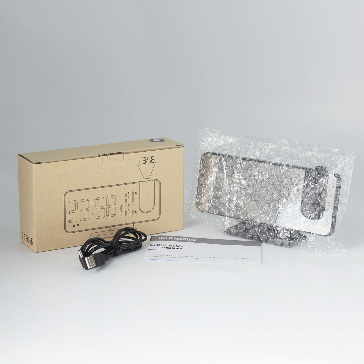 Frendorf | Astronatic | Der Beste Wecker mit LED-Bildschirm - 180° Projektor - USB-Ladegerät