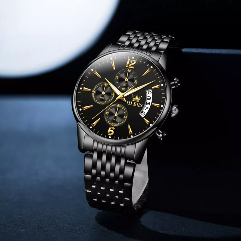 Frendorf | Luxus Gold Drei-Augen Chronograph Zifferblatt Automatische Mechanische Uhr