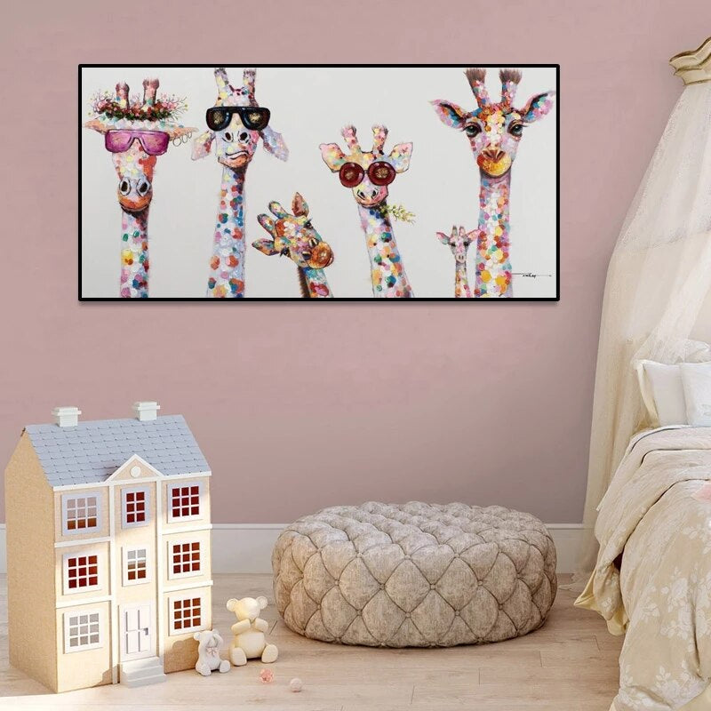 Cartoon-Giraffen - Leinwand Wandkunst Gemälde