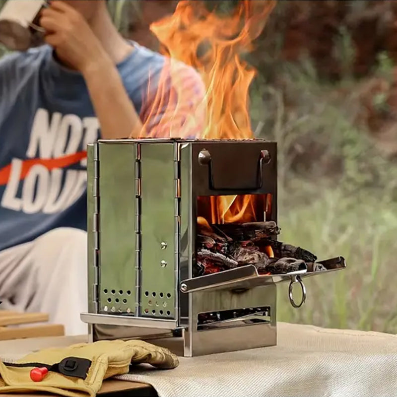 Frendorf | Outdoor Klappholzofen Mini Edelstahl Grill Camping Picknick