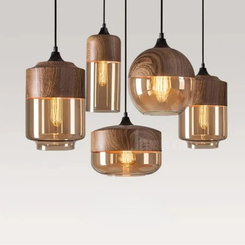 Frendorf | EternaGlow Pendelleuchte aus Glas und Holz | Elegantes Design für Ihr Zuhause