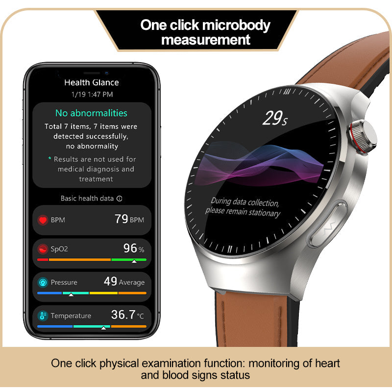Frendorf | KH26 Ein-Klick-Mikro-Untersuchung von Fünf Organen Gesundheitsüberwachung Blutglukose Blutlipide Harnsäure Blutdruck Blutsauerstoff SOS Smartwatch