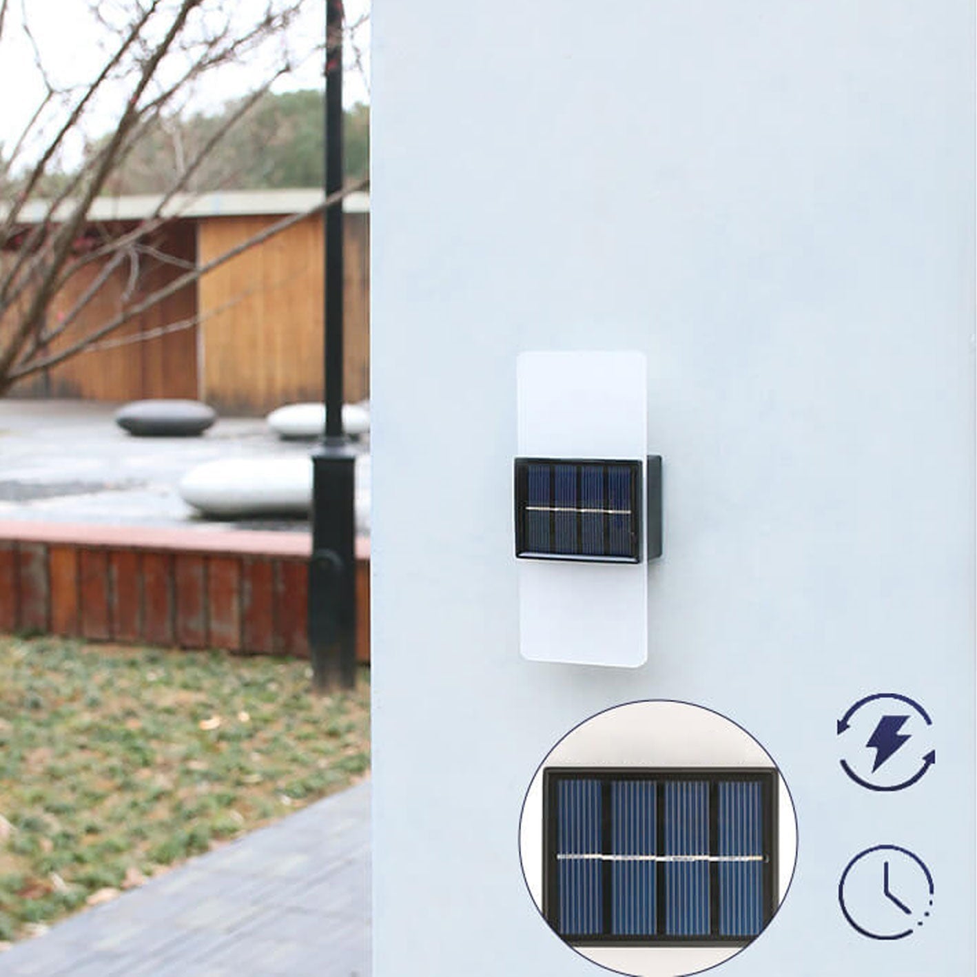Frendorf | LumaZen Solar LED-Wandlampe | Wetterfest | Solarbetriebene Außenbeleuchtung | Garten- & Terrassen-Deko