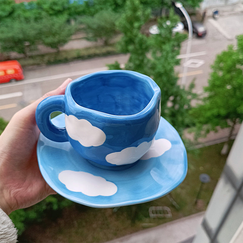 Frendorf | Handbemalte kreative Kaffeetasse, Keramiktasse und Unterteller-Set