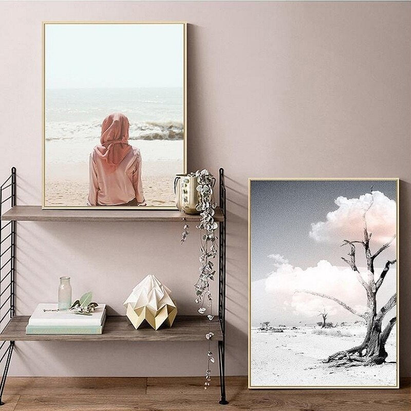 Pink Seascape Bus Healing Girl - Leinwand Wandkunst Malerei