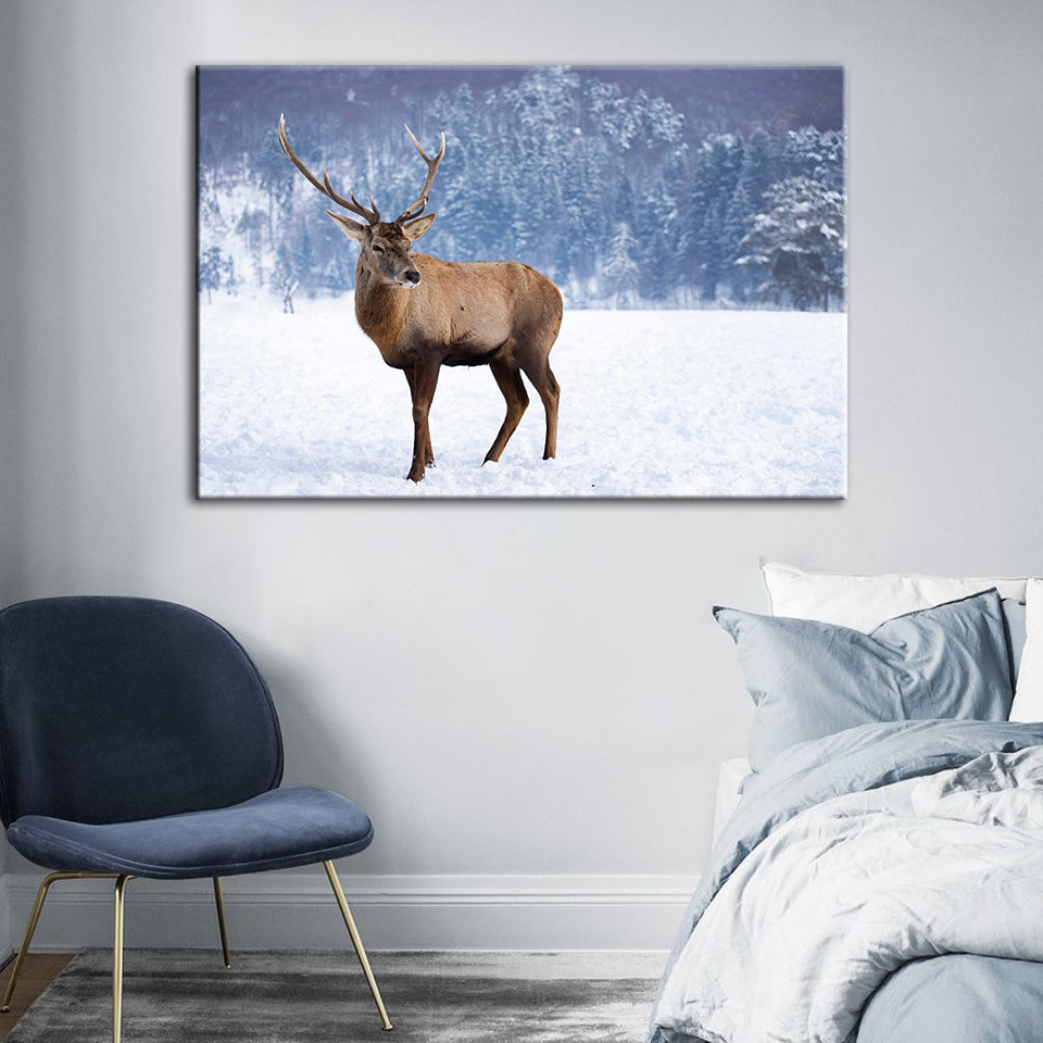 Schneelandschaft Reh - Leinwand Wandkunst Gemälde