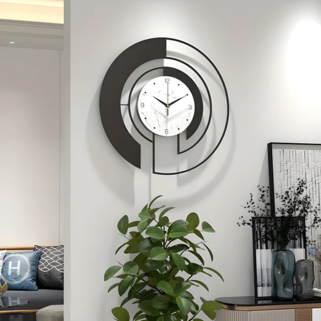 Frendorf | Bogen | Große Schwarze Wanduhr Modern 46x46 cm