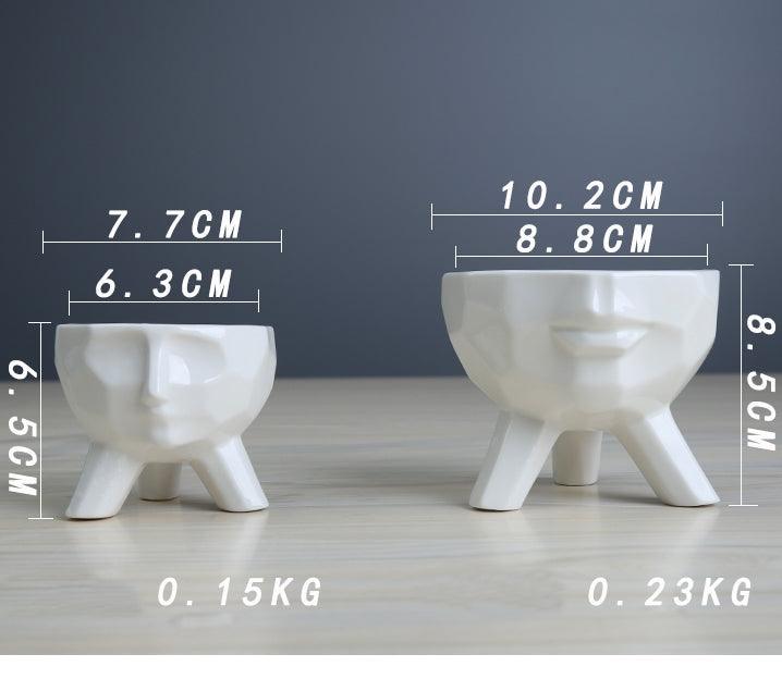 Frendorf | FaciaBloom - 2er-Set Weiße Keramikgesicht-Sukkulententöpfe | Modernes Design | Deko für Zuhause & Büro