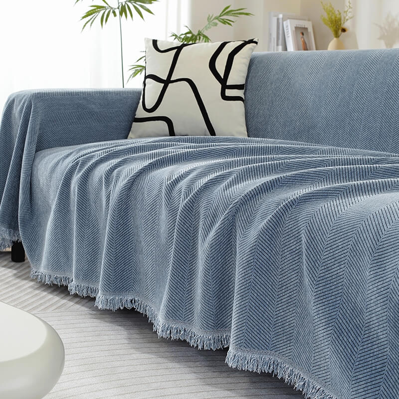 Chenille-Decke Fischgrat Quaste Sofaüberwurf