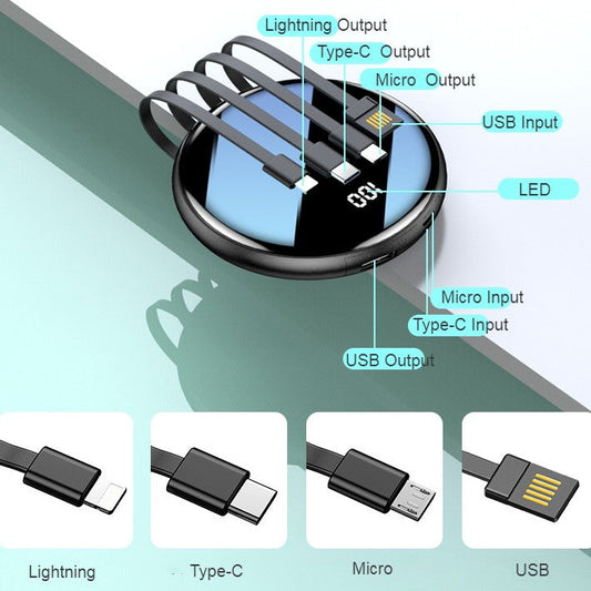 Frendorf | 20000mAh Ultradünne Tragbare Powerbank, mit LED-Akkuanzeige und integrierten Ladekabeln, für Reisen, Arbeit & Mehr