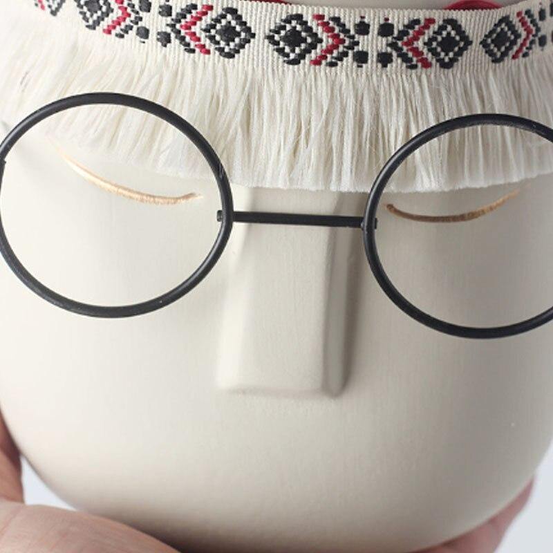 Frendorf | FaceArt Keramik Blumentopf mit Brille & Stirnband | Modernes Design | Dekorative Pflanzenvase