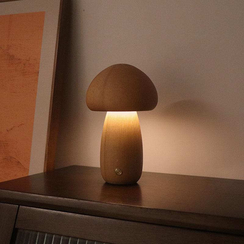 Tischlampe im Pilz-Stil aus Holz im Vintage-Stil