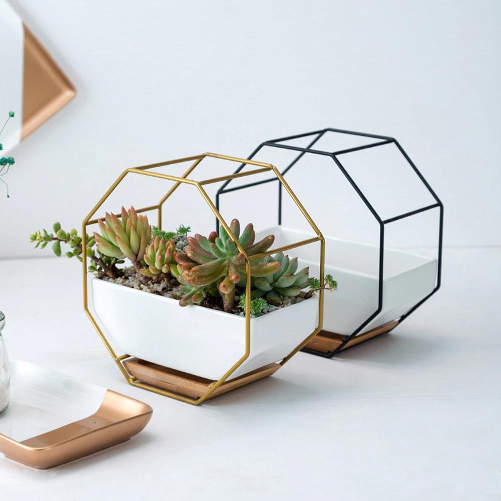 Frendorf | GeoFrame Keramik Wandpflanztopf mit Metallrahmen | Octagon Design