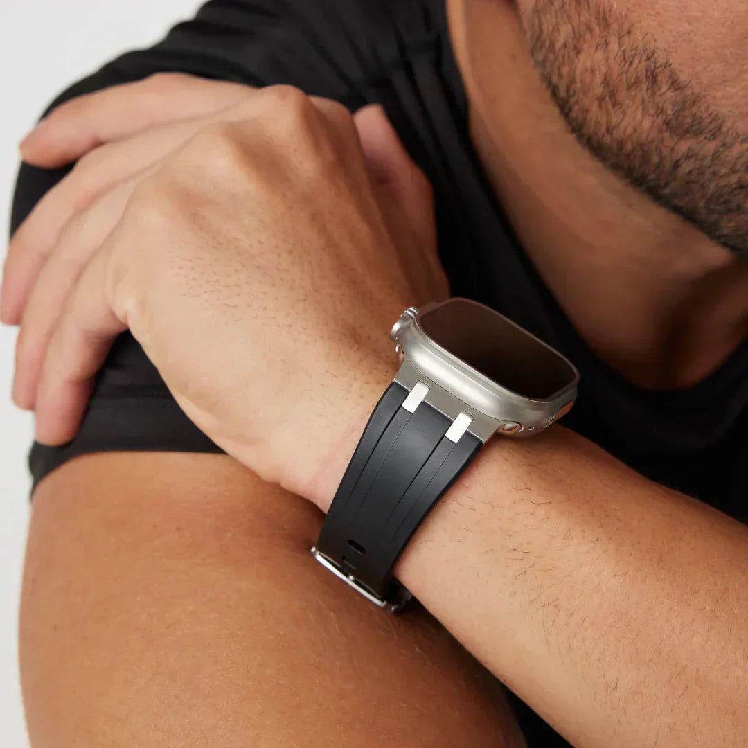 Frendorf | Luxus AP Metallkopf Schmetterlingsverschluss Silikonarmband für Apple Watch