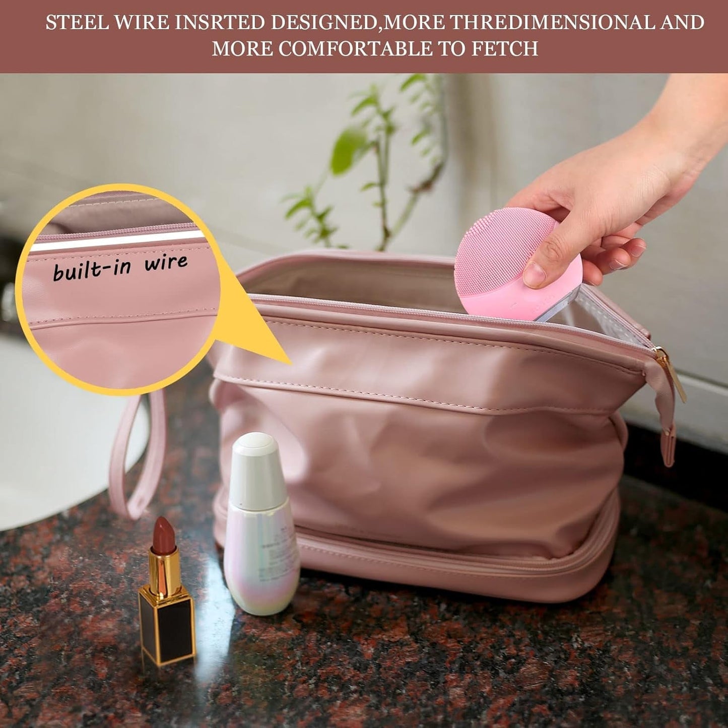 Frendorf | Abiudeng Große Make-up Tasche, Doppelschicht Kosmetiktasche, Reise Make-up Tasche, Leder Make-up Tasche, Kosmetische Reisetaschen, Tragbare Leder Kulturbeutel, Geräumige Kosmetiktasche für Frauen und Mädchen