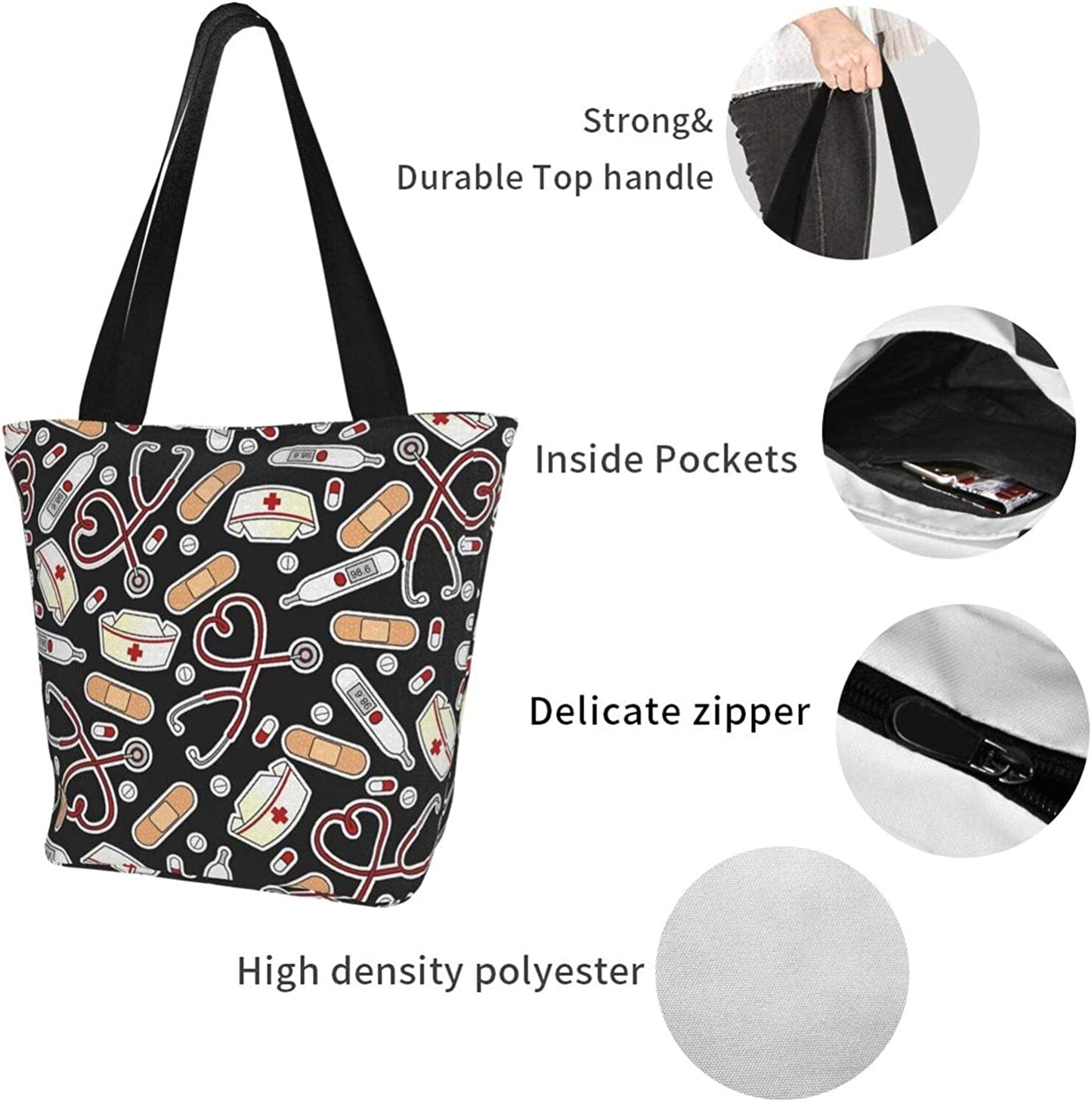 Frendorf | Antcreptson Medizinisches Thermometer Krankenschwester Hut Canvas Einkaufstasche für Frauen Reisen Arbeiten Einkaufen Lebensmittel Top-Griff Handtaschen Große Taschen Wiederverwendbare Handtaschen Baumwoll-Schultertaschen