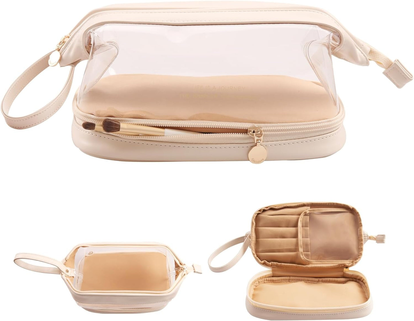 Frendorf | Abiudeng Große Make-up Tasche, Doppelschicht Kosmetiktasche, Reise Make-up Tasche, Leder Make-up Tasche, Kosmetische Reisetaschen, Tragbare Leder Kulturbeutel, Geräumige Kosmetiktasche für Frauen und Mädchen