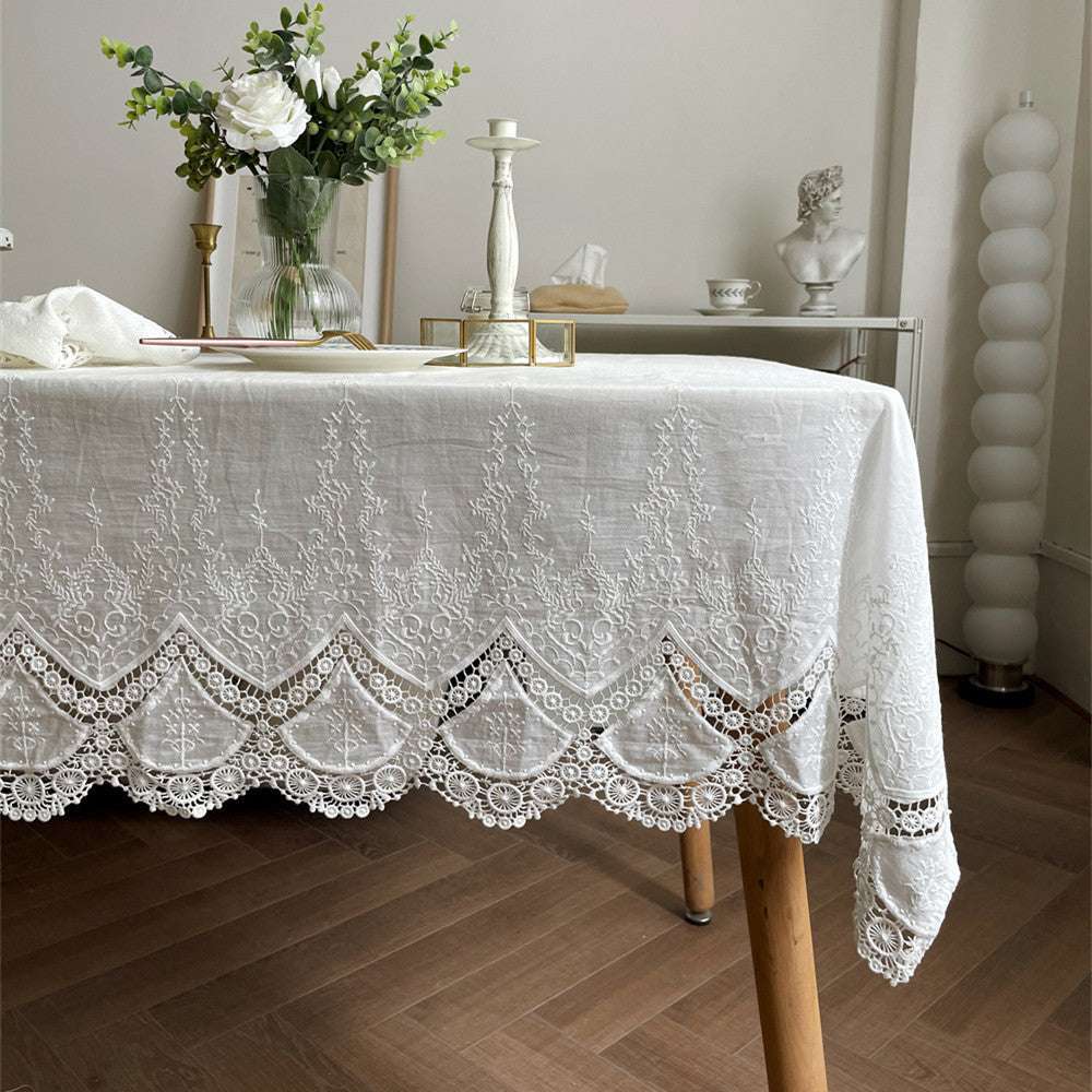 Französische weiße Spitzen-Tischdecke
