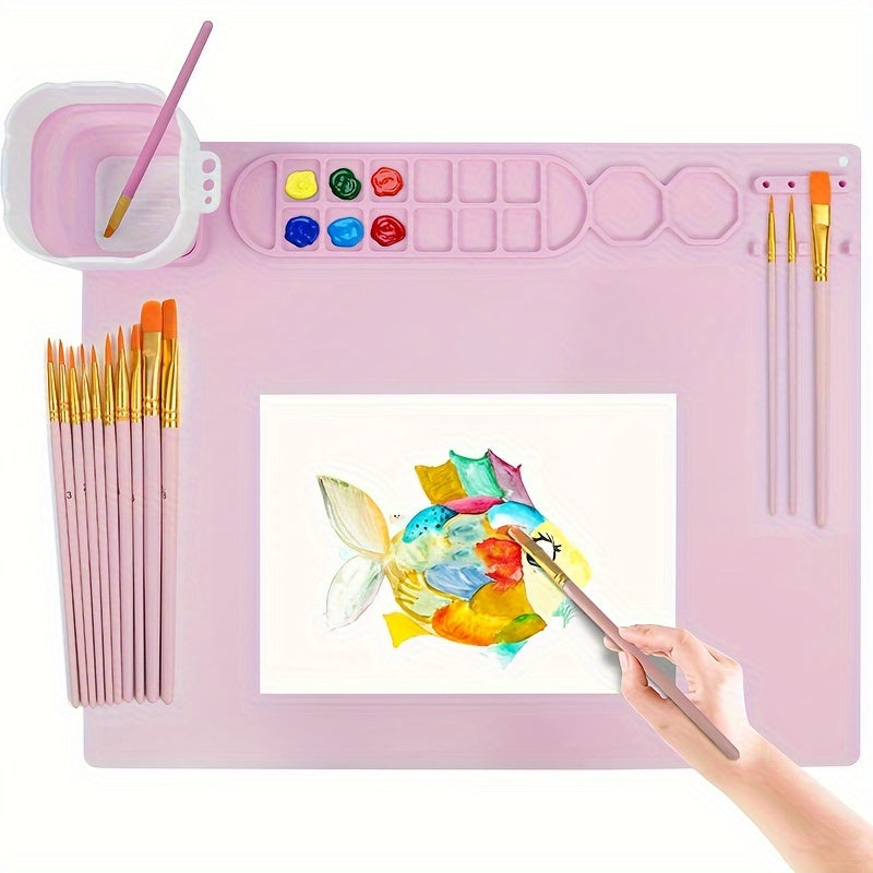 Frendorf | Silikonmalerei Matte mit Palette und Pinselhalter – Langlebig und Flexibel