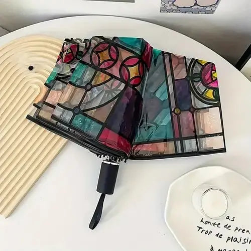 Frendorf | Buntglas-Kunst-Regenschirm — Automatischer Windschutz und Regenschutz