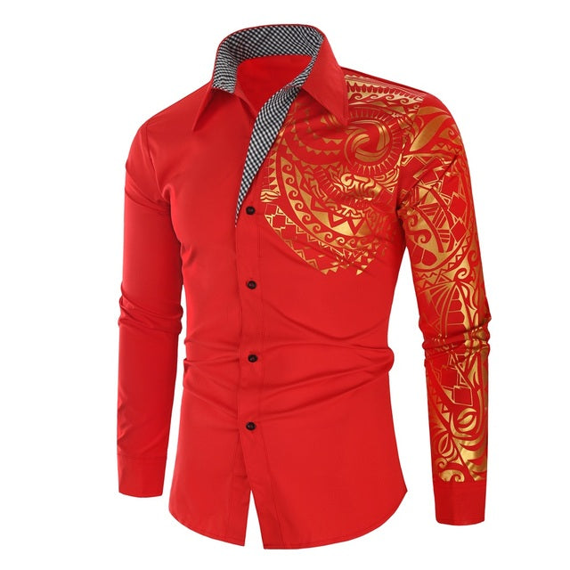 Frendorf | Luxus Gold Schwarz Hemd Männer Neu Slim Fit Langarm