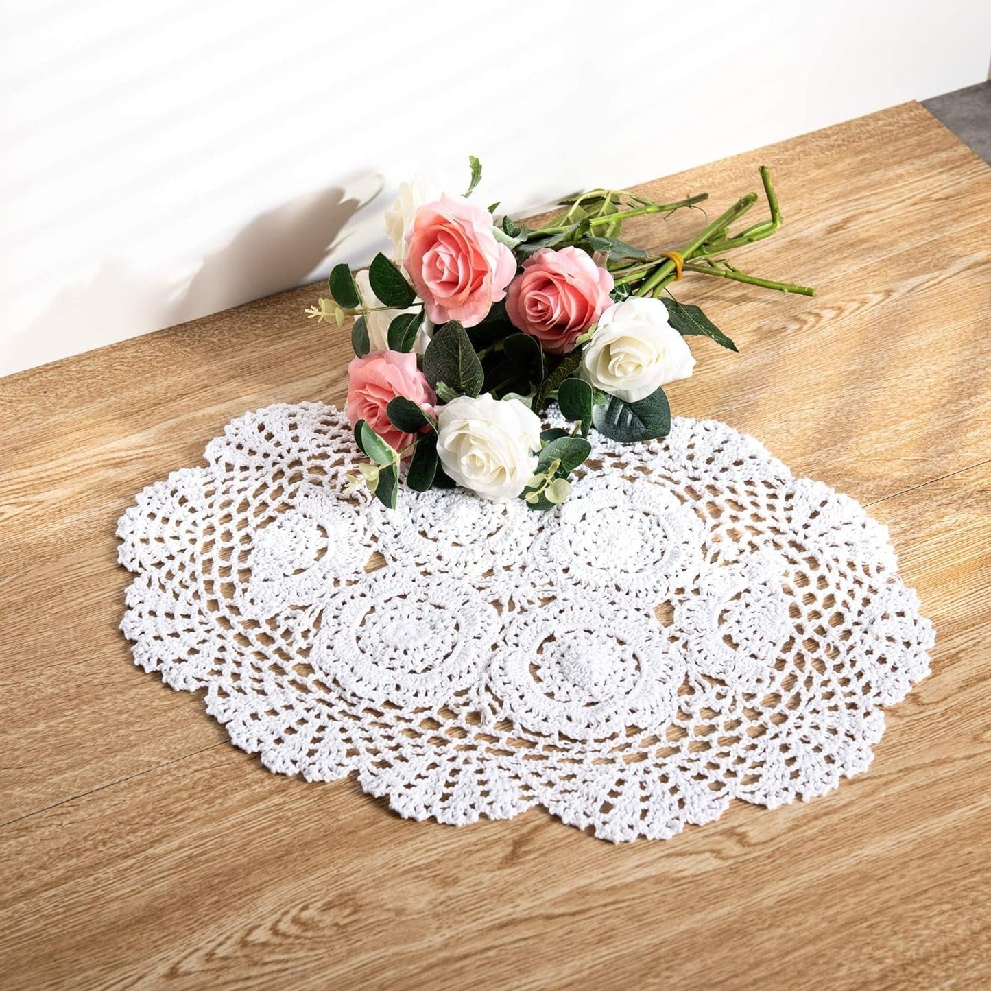 Frendorf | 2-Teilig Handgefertigte Baumwolle Häkel-Untersetzer Ovale Spitze Tischplatzsets 12 X 17 Zoll, Beige