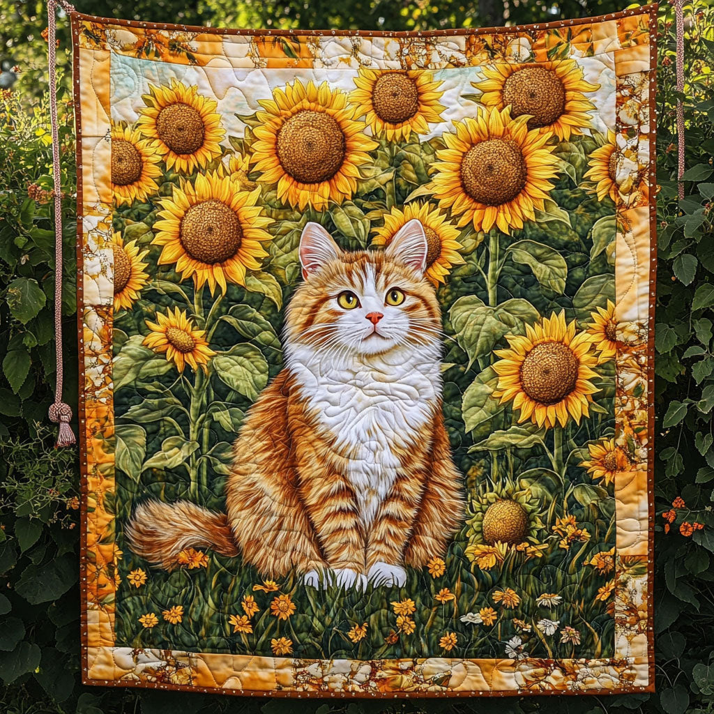 Niedliche Katze Sonnenblumen Tagesdecke