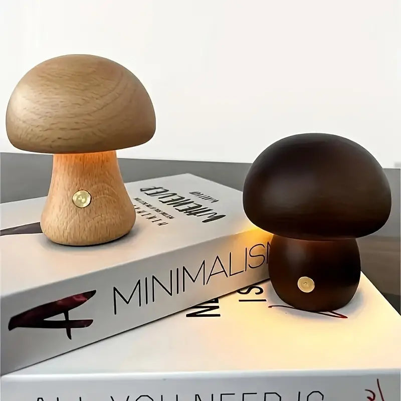 Frendorf | MushroomGlow™ Holzpilz LED Tischlampe | Natürliche Deko Beleuchtung | Stimmungslicht für Zuhause