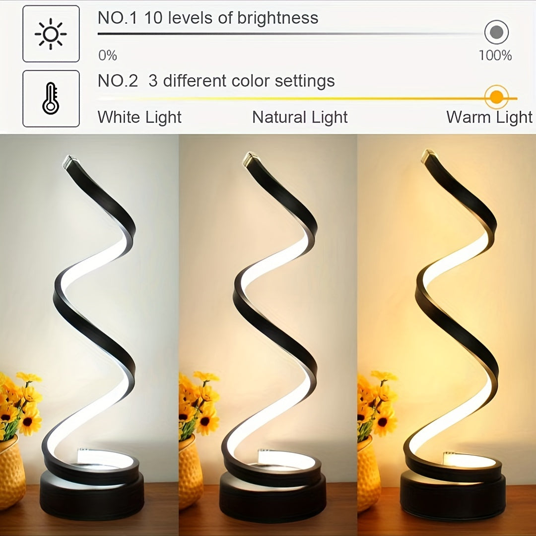 Moderne Spiral Tischlampe – Kreative LED Schreibtischlampe mit sanftem warmem Licht, perfekt für Schlafzimmer, Wohnzimmer und Studien Dekor