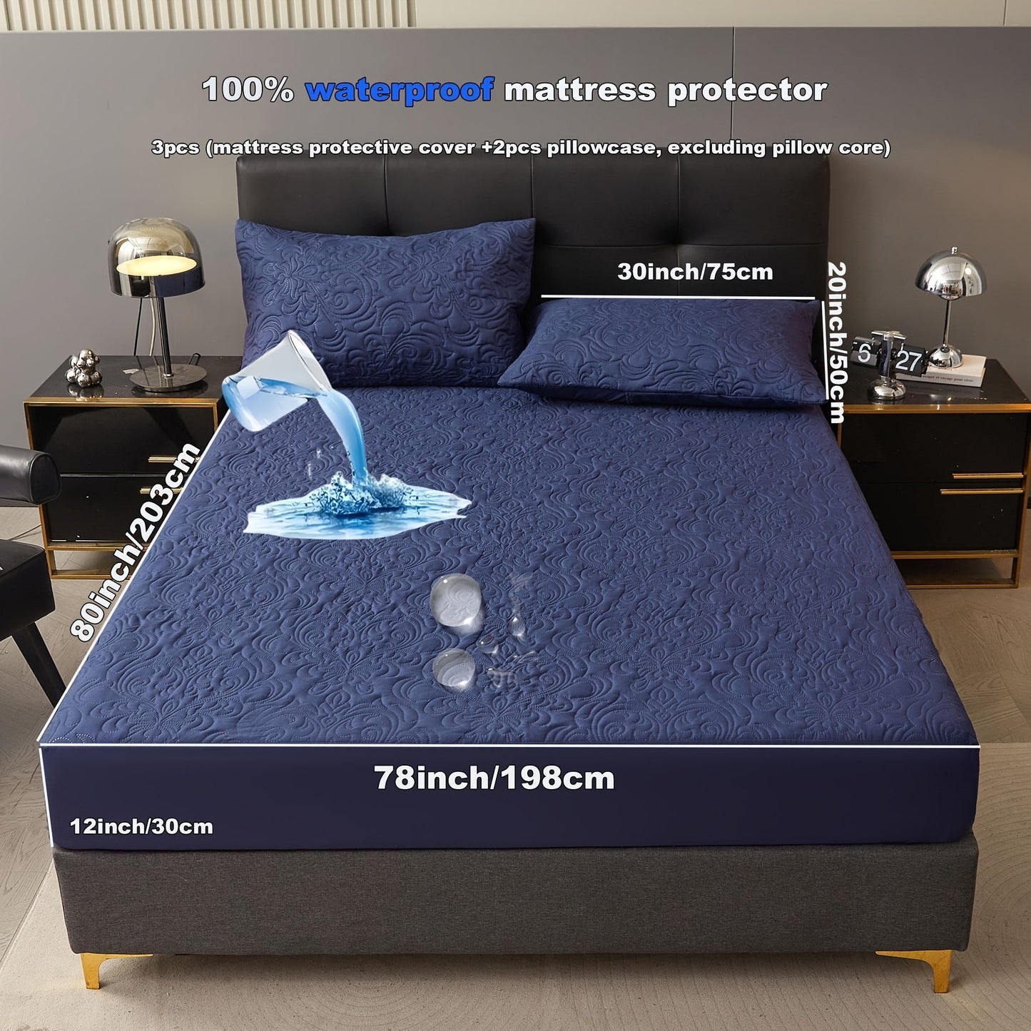 3-teiliger wasserdichter Matratzenschoner Set – Atmungsaktiv, Staubdicht, Rutschfest, Maschinenwaschbar, Spannbettlaken mit tiefem Pocket für alle Jahreszeiten