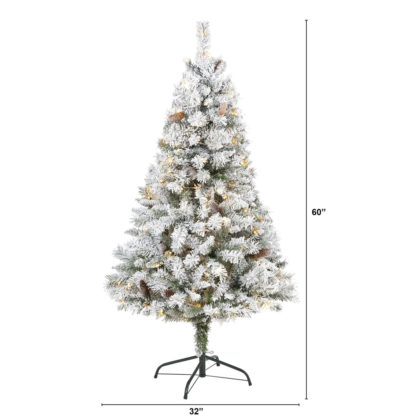 5' Flocked White River Mountain Pine Künstlicher Weihnachtsbaum mit Tannenzapfen und 150 klaren LED-Lichtern