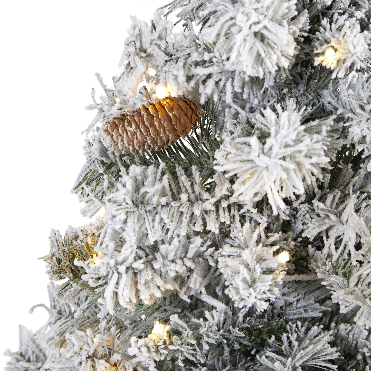 5' Flocked White River Mountain Pine Künstlicher Weihnachtsbaum mit Tannenzapfen und 150 klaren LED-Lichtern