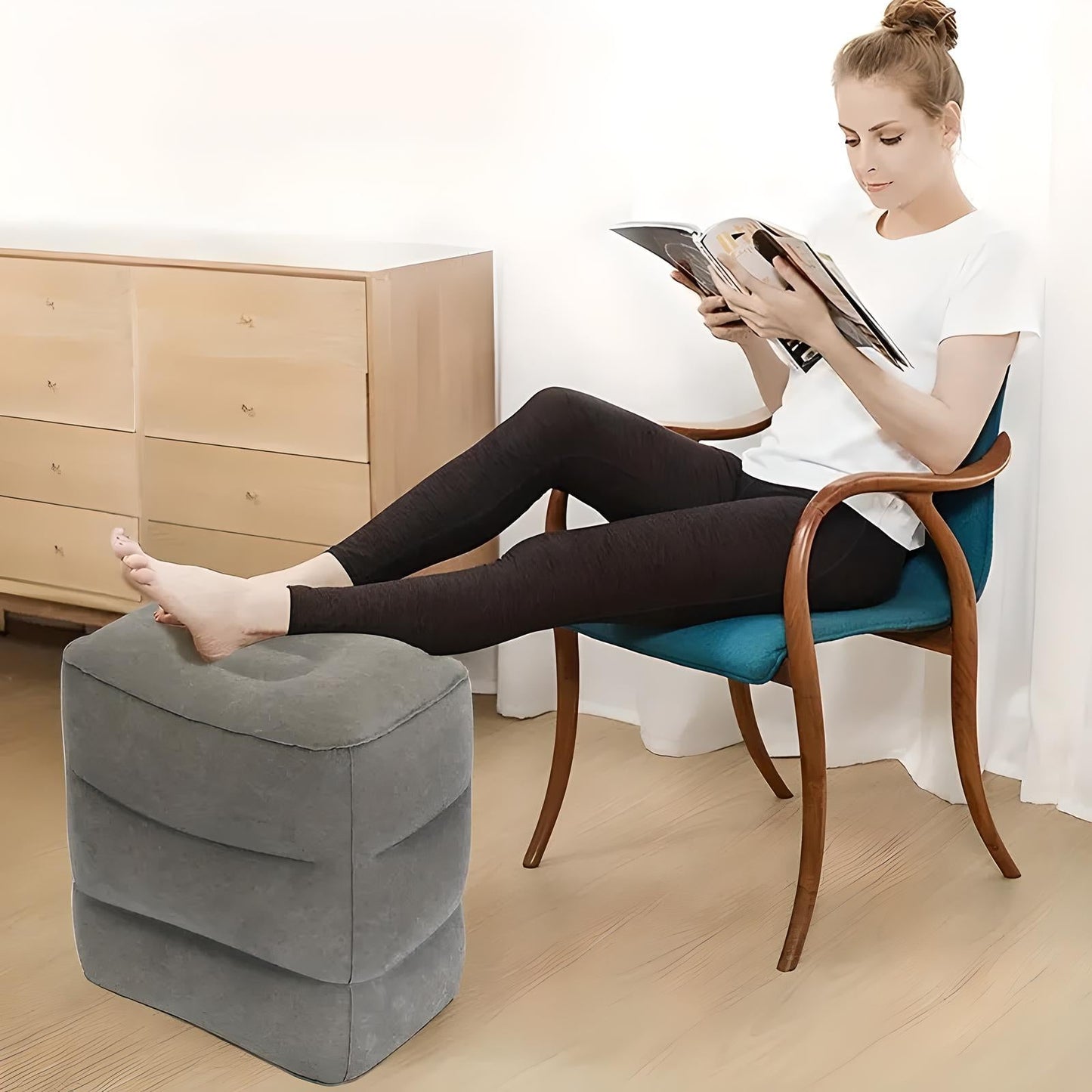 Frendorf | Aufblasbare Reisefußstütze | Ergonomisch, höhenverstellbar & kompakt für Flugzeuge, Züge, Busse & Büroeinsatz