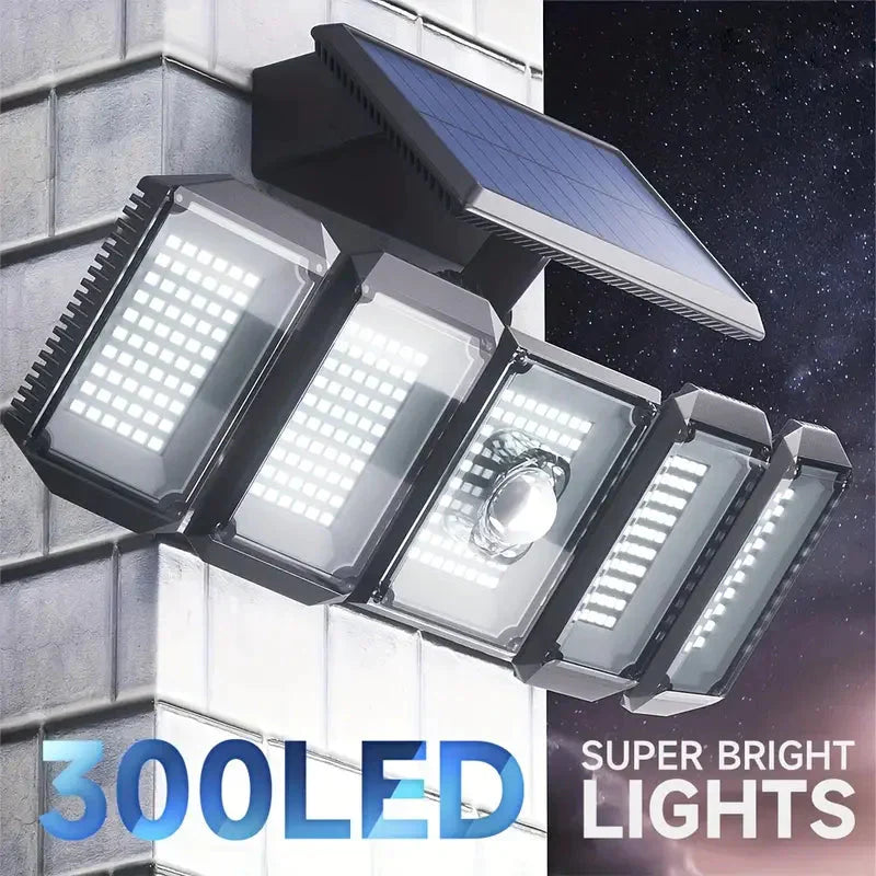 Frendorf | 5 Köpfe Solar 300 LED Licht Außenbewegungssensor Wasserdicht Weitwinkelbeleuchtung Wandlampe