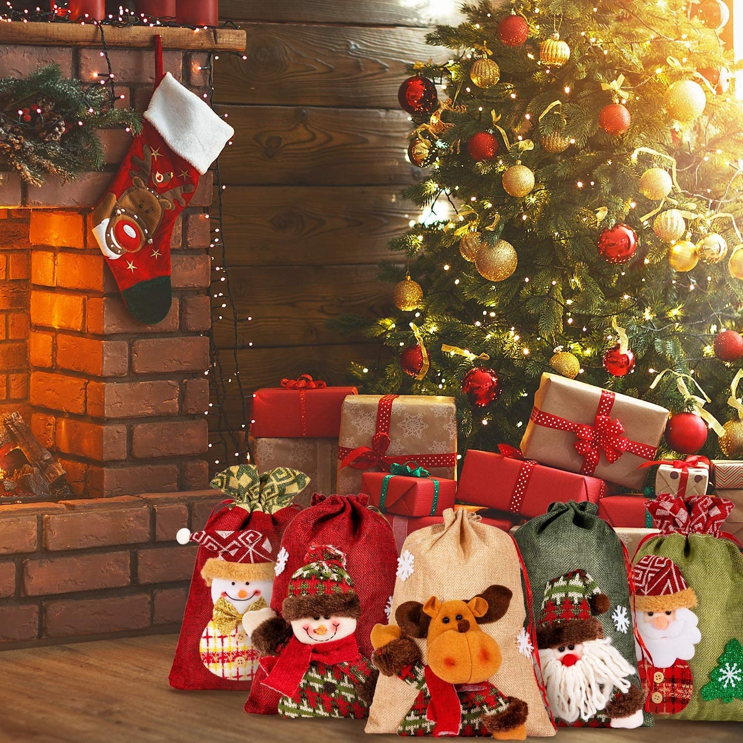 Frendorf | 5er-Pack: Drawstring Weihnachtsbeutel