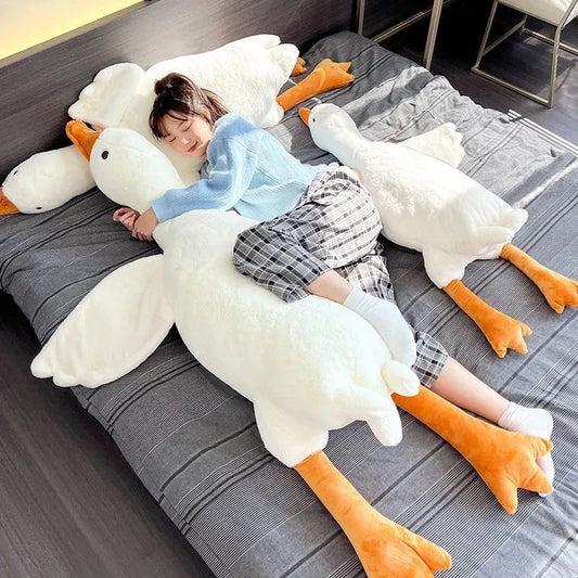 50-130cm Weiße Gans Spielzeug Plüsch Lebensecht Große Flügel Ente Umarmung Massage Wurfkissen Freund Kissen Für Mädchen