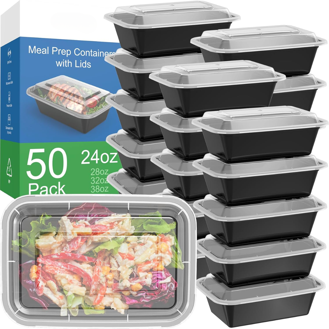 Frendorf | 50-Pack wiederverwendbare Meal Prep Behälter mit Deckel, auslaufsicher