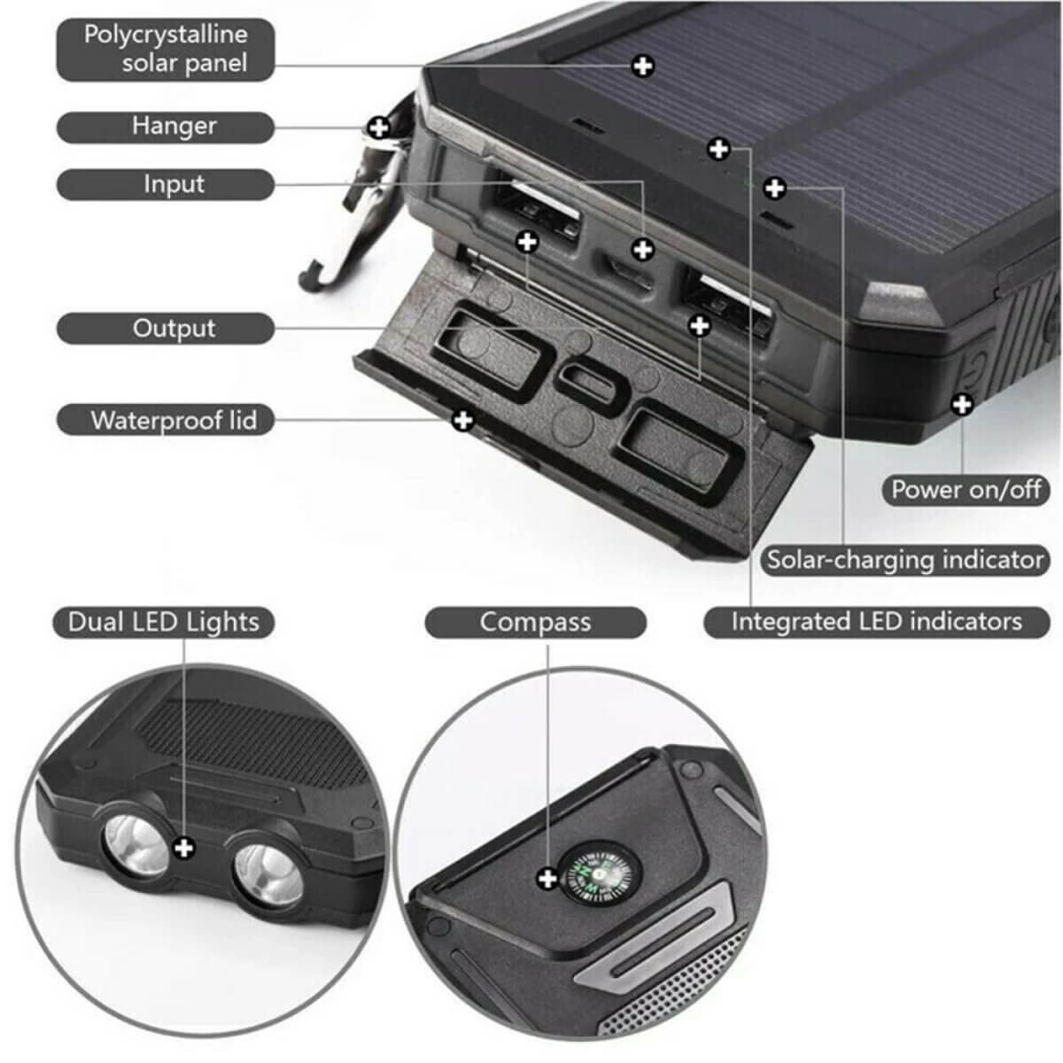 Frendorf | 500000mAh Solar-Ladegerät Wasserdichter Power Bank Extern
