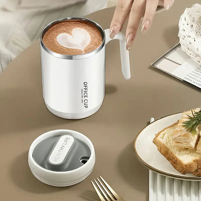 Frendorf | 500ml Wasserbecher mit Deckel Dichtungs-Silikonring Doppelwandig Auslaufsicher Trinkwasser Griff Edelstahl Kaffeebecher Isolierter Becher