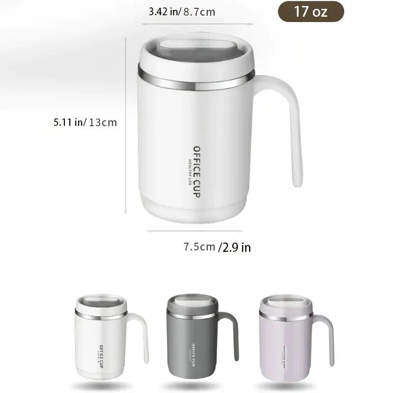 Frendorf | 500ml Wasserbecher mit Deckel Dichtungs-Silikonring Doppelwandig Auslaufsicher Trinkwasser Griff Edelstahl Kaffeebecher Isolierter Becher