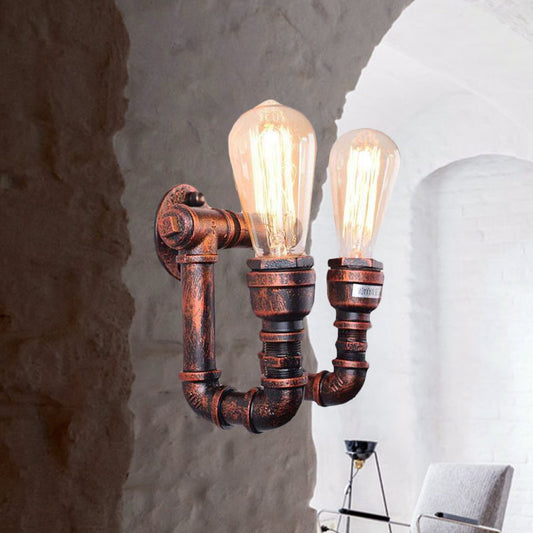 Frendorf | Antiqued Piping Wandmontage Licht 2 Lichten Metaal Wandlamp Fixture in Koper voor Trap