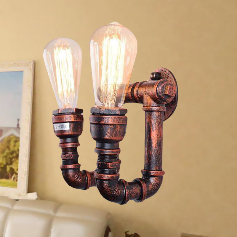 Frendorf | Antiqued Piping Wandmontage Licht 2 Lichten Metaal Wandlamp Fixture in Koper voor Trap