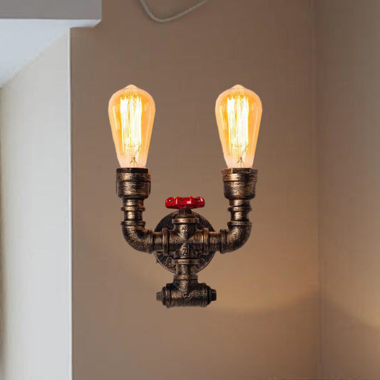 Frendorf | Pijpen en Kleppen Metalen Sconce Verlichting Industrieel 2 Gloeilampen Gang Muurbeugel Lamp in Messing