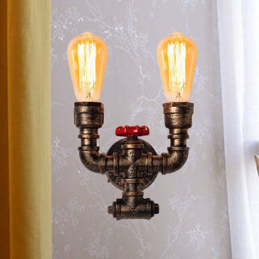 Frendorf | Pijpen en Kleppen Metalen Sconce Verlichting Industrieel 2 Gloeilampen Gang Muurbeugel Lamp in Messing