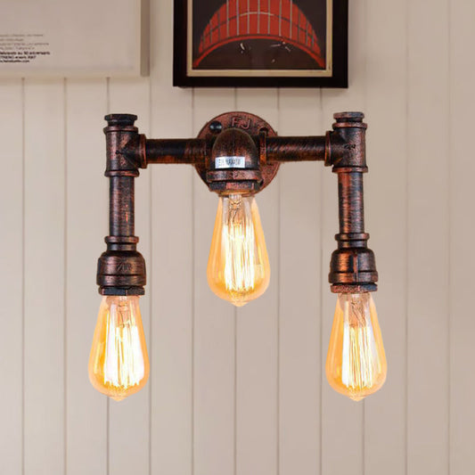 Frendorf | Kupfer 3 Köpfe Wandleuchte Vintage Eisen Exposed Bulb Wandmontierte Lampe für Bar
