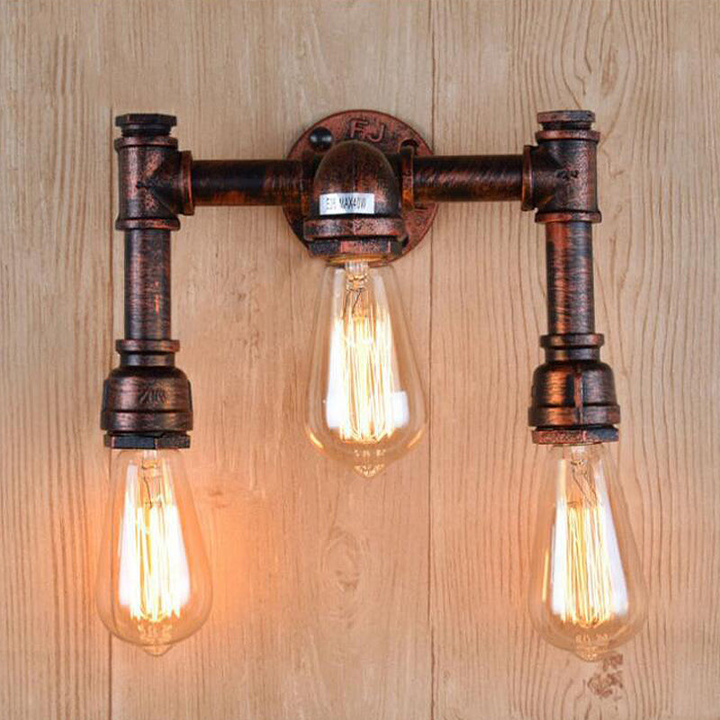 Frendorf | Kupfer 3 Köpfe Wandleuchte Vintage Eisen Exposed Bulb Wandmontierte Lampe für Bar