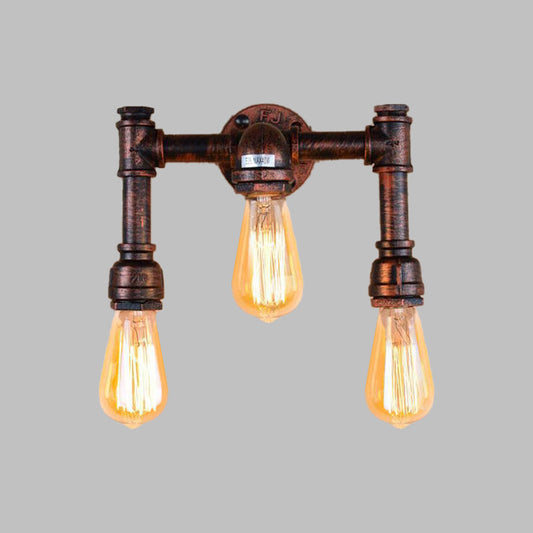 Frendorf | Kupfer 3 Köpfe Wandleuchte Vintage Eisen Exposed Bulb Wandmontierte Lampe für Bar