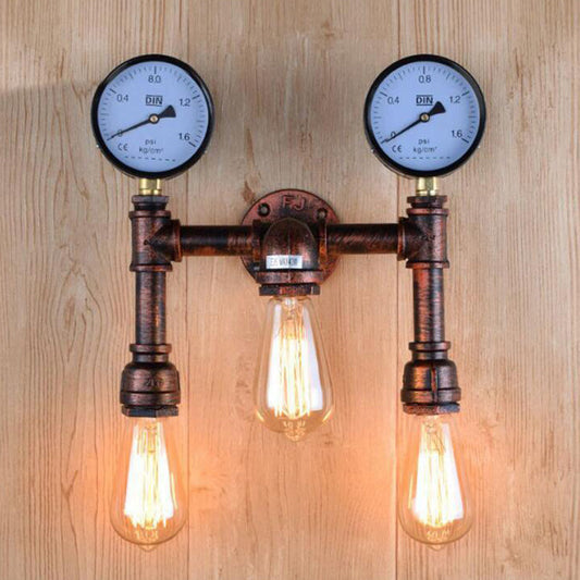 Frendorf | 3 Lampen Wandlicht Einbau Vintage Wasserrohr Metall Wandlampe in Kupfer mit 2-Gauge Dekor