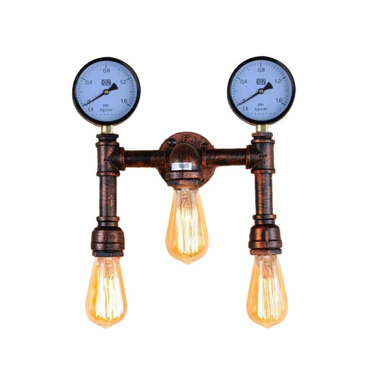Frendorf | 3 Lampen Wandlicht Einbau Vintage Wasserrohr Metall Wandlampe in Kupfer mit 2-Gauge Dekor